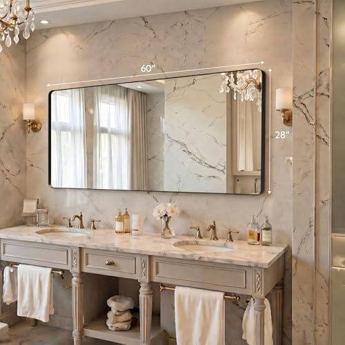 Kosmonia 60x28 inch Black Bathroom Mirror Metal Framed Rounded Rectangle - Image 2
