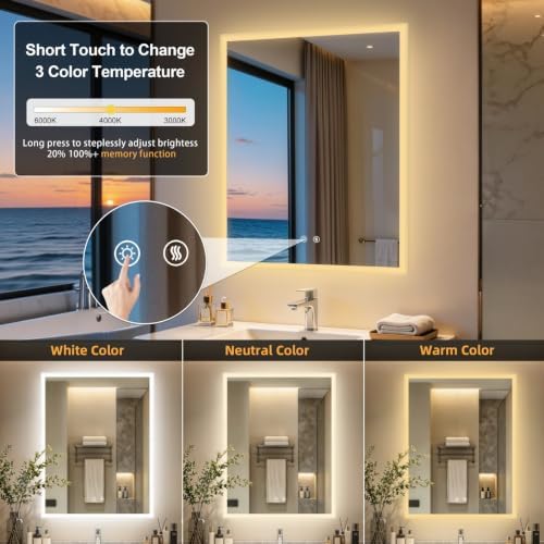 LUVODI Bathroom LED Mirror Backlit: Rectangular Vanity Mirror 28x36 inches - Image 4