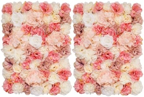3D Flower Wall Backdrop 24x16 Inch Blush Pink & Ivory 2 Panels by BloomTrend