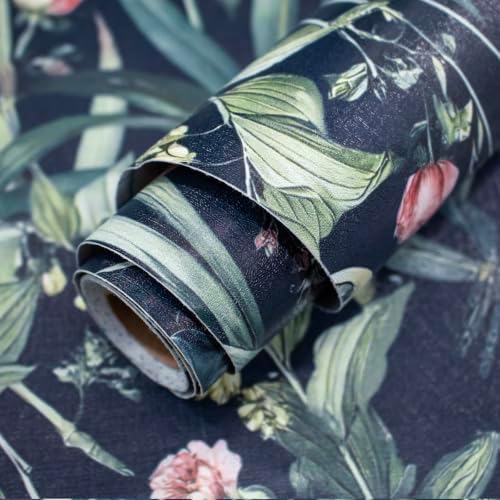 Navy Bird and Floral Peel and Stick Wallpaper Vintage 17in x 393in - Image 4