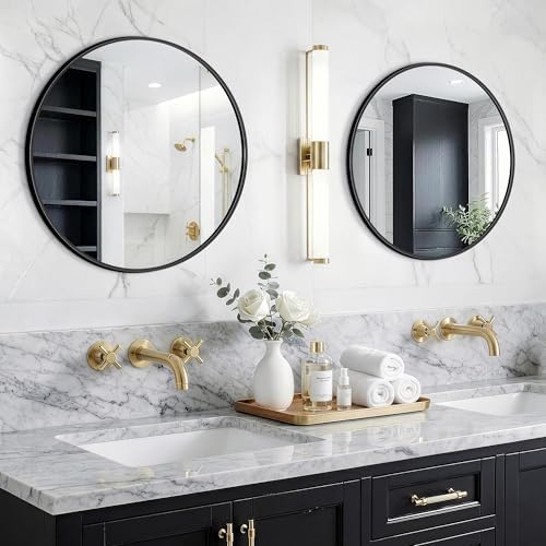 FGU Round Bathroom Mirror for Over Sink 2 Pack 22" Black Circle Wall Mirror by Unknown
