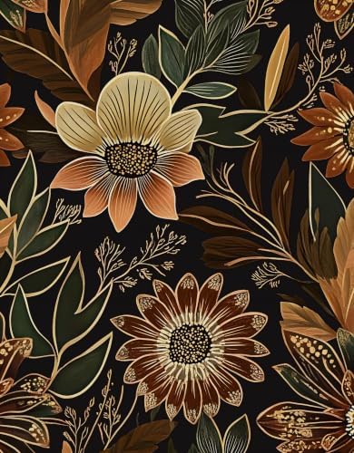 Laatse Boho Dark Black Gold Floral Wallpaper Peel and Stick 17.5"x787" by Laatse