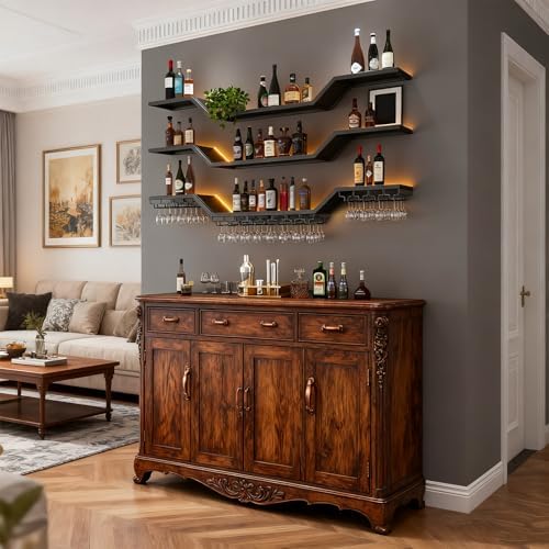 78.7"Modern LED Wine Rack Wall Mounted, 3-Tier Floating Bar Shelves - Image 4
