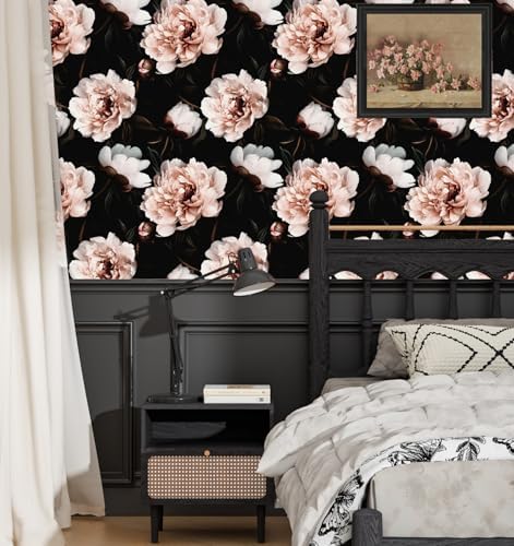 Black Pink Floral Peel and Stick Vintage Peony Wallpaper 17.5X 118 - Image 7
