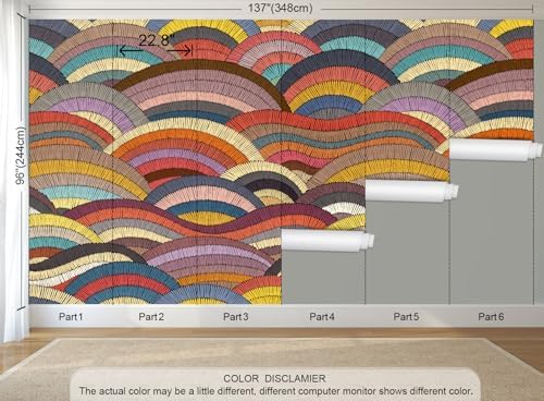 Boho Peel and Stick Wallpaper Rainbow Wave Wall Mural - Image 3