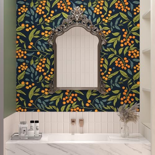 BOKEBEVE Leaf Floral Wallpaper Peel n Stick Boho Blue Orange 17.5 x 393.5In - Image 5