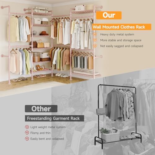 ONBRILL L4 Wall Mounted Heavy Duty Corner Industrial Pipe Clothing Rack - Image 6
