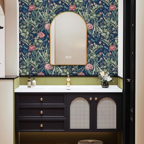 Navy Bird and Floral Peel and Stick Wallpaper Vintage 17in x 393in - Image 5