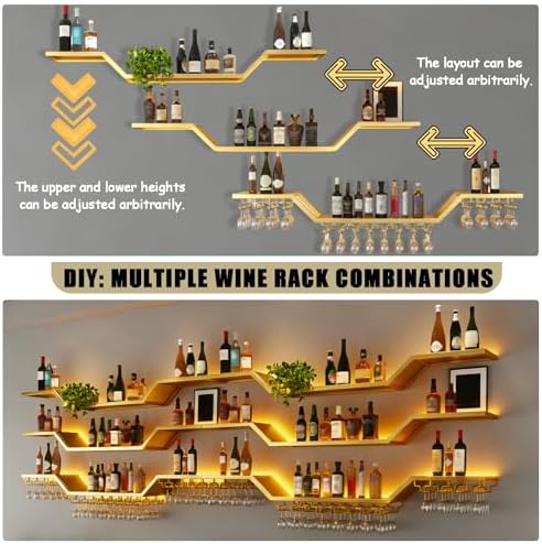 47.2"Modern LED Wine Rack Wall Mounted, 3-Tier Floating Bar Shelves - Image 4