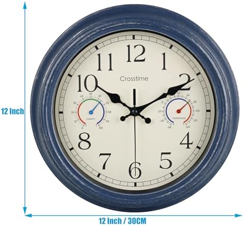 Crosstime 12" Indoor Outdoor Retro Wall Clock Battery Operated Silent - Image 3