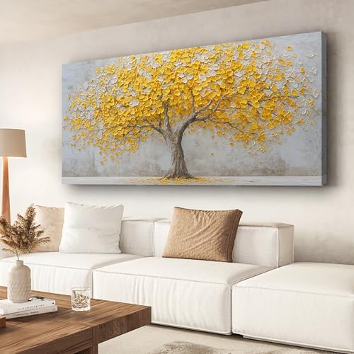 Yellow Abstract Ginkgo Tree Picture Print Canvas Wall Art Living Room Dining by HaichuangDecorArt