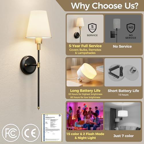 Battery Operated Wall Sconce: Set of 2 Wireless Wall Light 12000mAh - Image 2