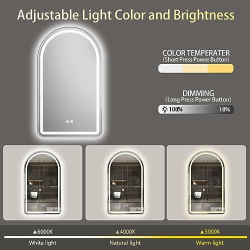 Arched Bathroom Mirror 20"x28", LED Tempered Glass - Image 3
