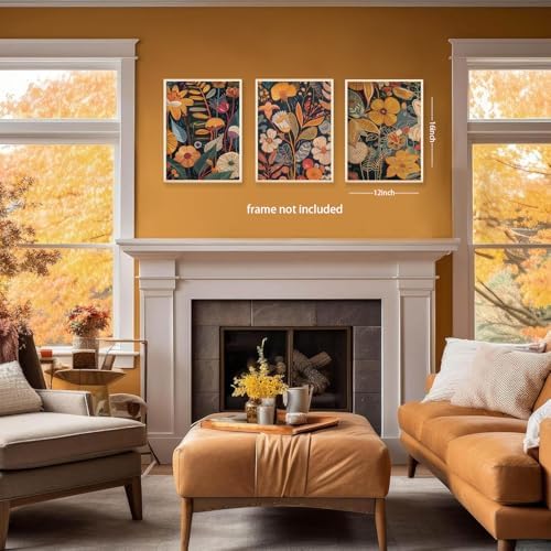 TBKHUDBI Burnt Orange Floral Canvas Wall Art, Mid Century Modern Wall Decor - Image 2