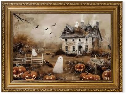 AVECCO Halloween Haunted House Ghost Wall Art Canvas Framed 12x16 in by Unknown