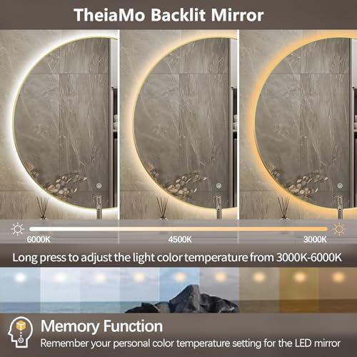44" Round LED Bathroom Mirror, Wall Mounted Round Backlit Mirror LED Bathroom - Image 3