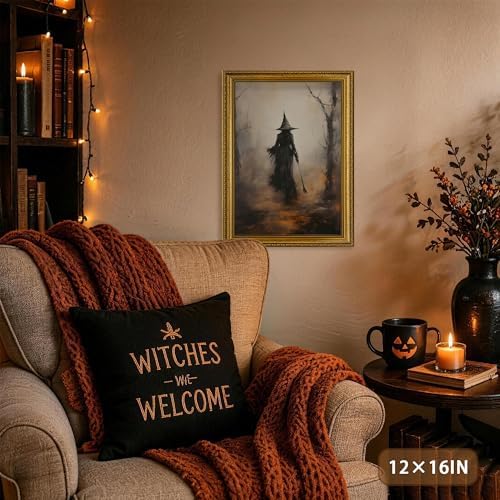 AVECCO Halloween Witch Broomstick Forest Wall Art Canvas Framed 8x10 inch - Image 4