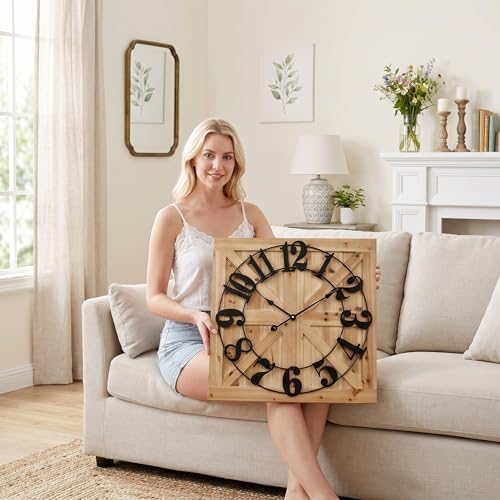 24 Inch Large Square Wood Wall Clock - Image 2