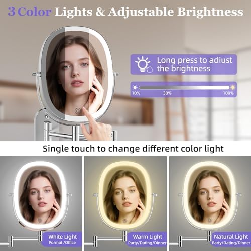 FUNTOUCH 5000mAh Rechargeable Wall Mounted Lighted Makeup Mirror - Image 4
