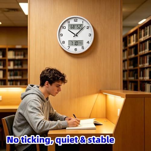 13" White Battery Powered Silent Wall Clock - Image 4