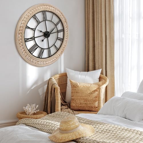 30" Farmhouse Wall Clock, Silent Battery‑Operated Roman Numeral Decor Clock - Image 3