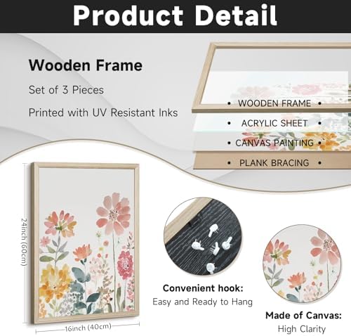 Watercolor Wildflower Wall Art Decor Colorful Flower Pictures Canvas Floral - Image 2