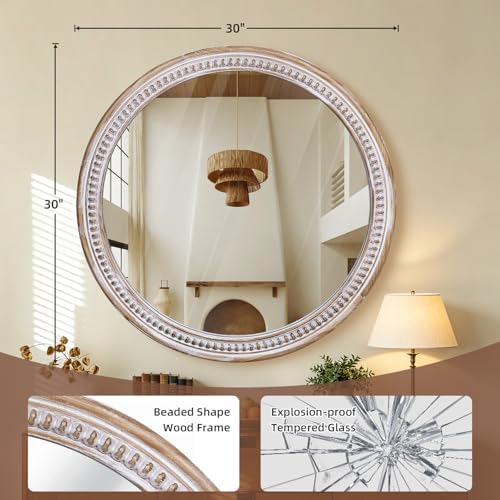 30 Inch Wooden Round Mirror, Farmhouse Mirrors - Image 2