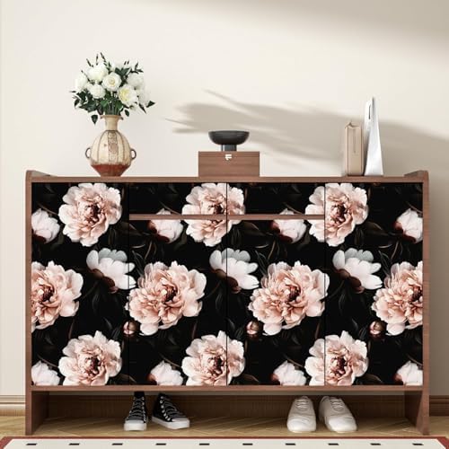 Black Pink Floral Peel and Stick Vintage Peony Wallpaper 17.5X 393 - Image 3