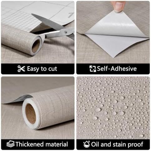 wishFIRE Grasscloth Peel and Stick Wallpaper 23.6"X200" Khaki Contact Paper - Image 6