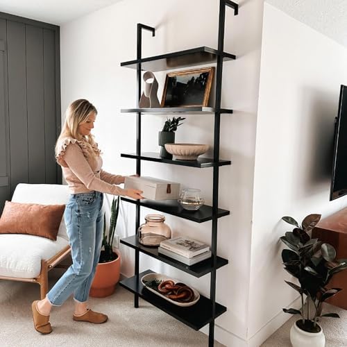 Nathan James Theo 6-Shelf Tall Bookcase, Wall Mount Bookshelf Wood Shelves and - Image 5