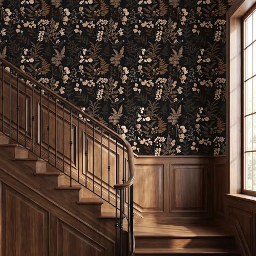 Moody Dark Vintage Floral Peel and Stick Wallpaper 17.7"x393.7" - Image 4