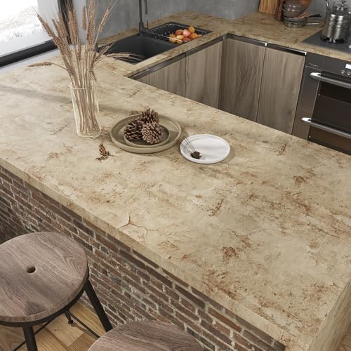 VEELIKE Aged Tan Concrete Wallpaper Peel and Stick Distressed Beige Limewash - Image 5