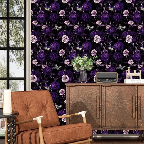Purple Vintage Floral Peel and Stick Wallpaper 17.5" x 118" - Image 5