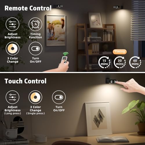 3 Pcs Picture Lights, Rechargeable Battery Operated Dimmable 3-Color Wall Light - Image 5