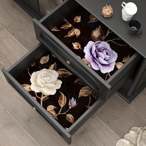 Laatse Dark Purple Gold Rose Floral Wallpaper Peel and Stick 17.5''x393'' - Image 5