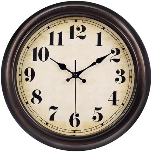 45MinST 13 Inch Red-Brown Vintage Large Wall Clock, Battery Operated, Quiet by 45MinST