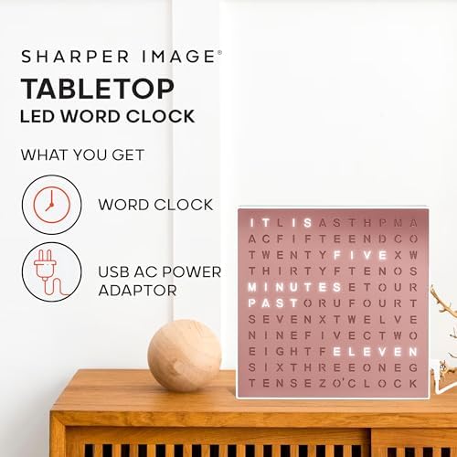 Sharper Image LED Word Digital Clock, Rose Gold Finish, Light-Up Desk & Wall - Image 2