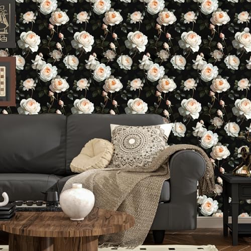 Black White Vintage Floral Peel and Stick Wallpaper 17.5" x 118" - Image 4