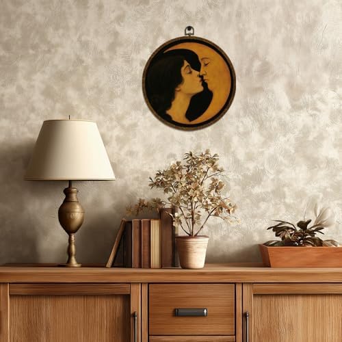 KLYTINK Romantic Moon and Young Girl Round Wall Art, Vintage-Inspired Celestial - Image 4