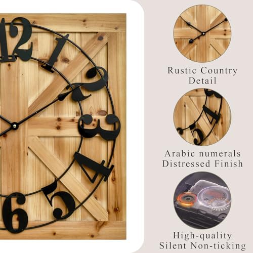 24 Inch Large Square Wood Wall Clock - Image 4