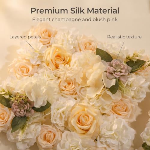 Flower Wall Backdrop, 12 Panels, 16.5x16.5 Inch, Champagne Rose - Image 2