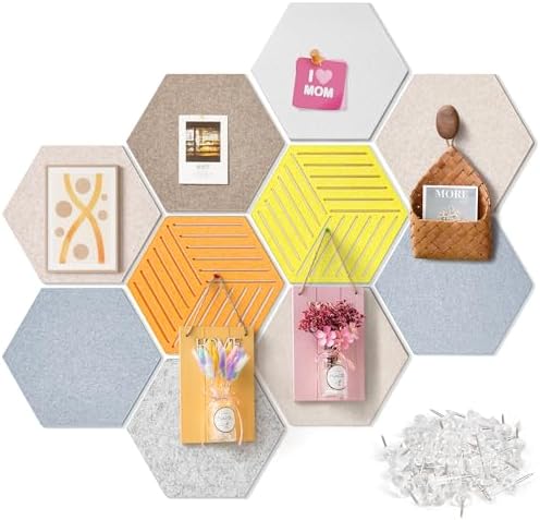 Hexagon Felt Bulletin Cork Board Tiles Peel and Stick, 10 Pack by Unknown