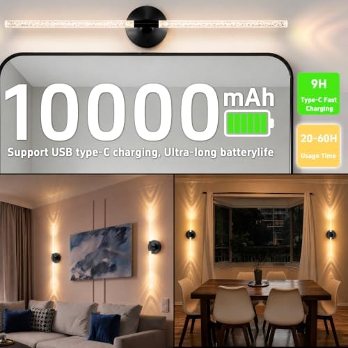 10000mAh Battery Operated Wall Sconce Lights Set of 2 - Image 4