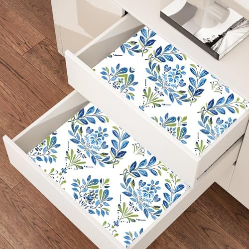 BOKEBEVE Boho Floral Peel and Stick Wallpaper Blue White 17.5 x 118In - Image 5