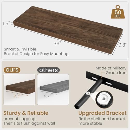 36 Inch Long Floating Shelves for Wall, 9.3 Inch Deep Floating Shelf - Image 3