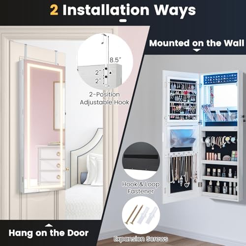 CHARMAID LED Mirror Jewelry Cabinet, Lockable Jewelry Armoire - Image 5