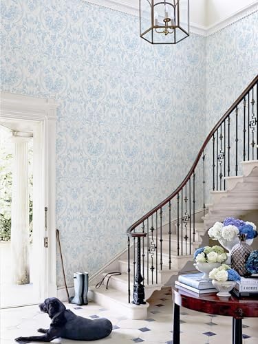 Peel and Stick Wallpaper for Bedroom Blue and White Damask Waterproof - Image 7