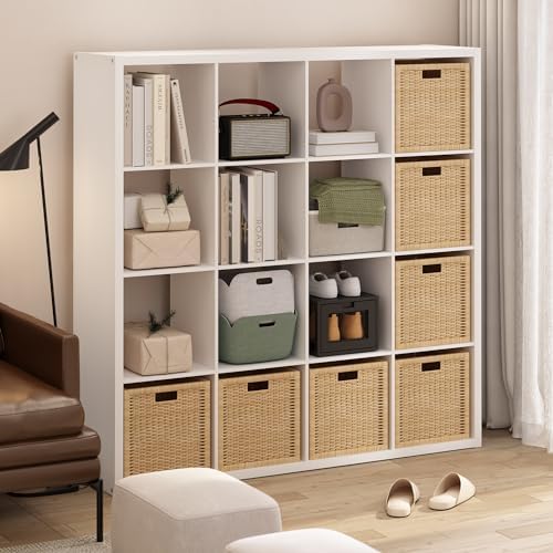 Furinno Cubicle 16-Cube Thick Frame Book Shelf, Open Back, Plain White - Image 2