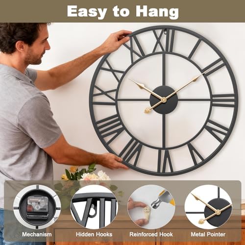 14 Inch Black Metal Roman Numerals Wall Clocks - Image 4