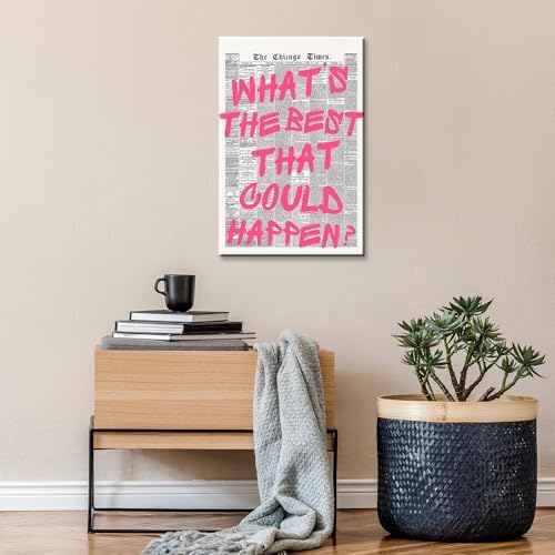 Whats The Best That Could Happen Wall Art Retro Newspaper Pink Font Canvas - Image 6
